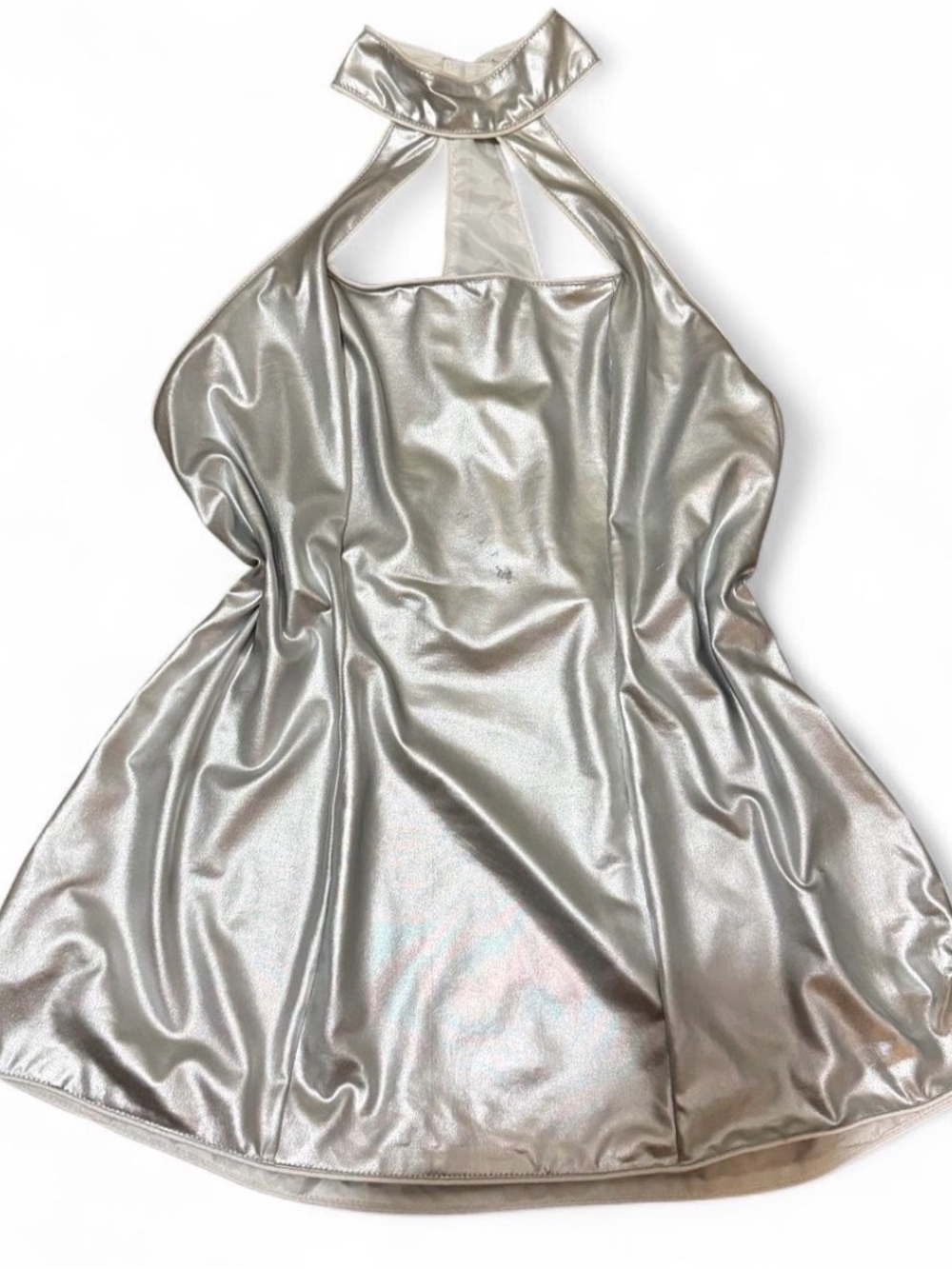 Metallic Silver Futuristic Mini Dress XL Y2K Sci-Fi Halloween Costume